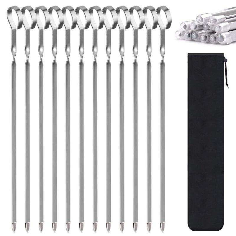 LANNEY Skewers for Kabobs, 12" Metal Kebab Skewers for Grilling Flat Long Stainless Steel Kabob Sticks Reusable Grill Shish BBQ Barbecue Sticks for Meat Chicken Vegetable Shrimp, 12 Pack - Image 1